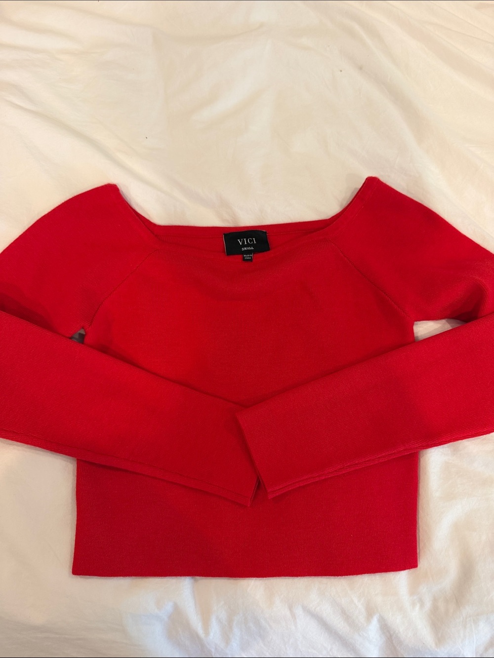 VICI Bright Red Off-the-Shoulder Cropped Sweater